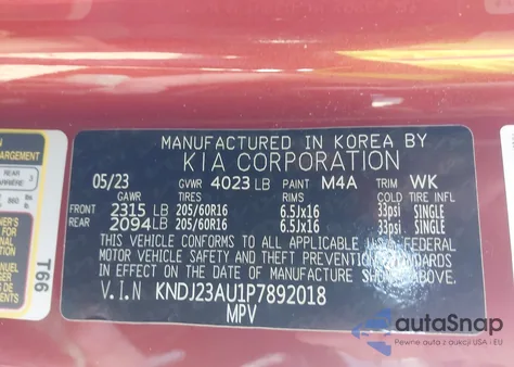 2023 Kia Soul S из США, поврежденный, VIN KNDJ23AU1P7892018